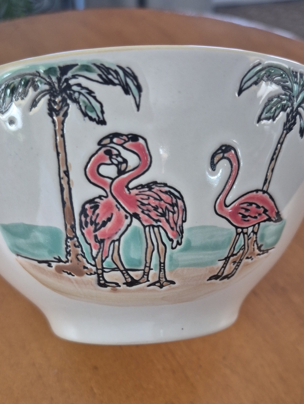 Eli + Ana Pink Flamingo Palm Tree Ceramic Cereal Bowls. Set of 4 - Picture 2 of 3